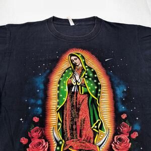 Virgen De Guadalupe Crew Neck Short Sleeve Graphic T Shirt Mens Size L Black